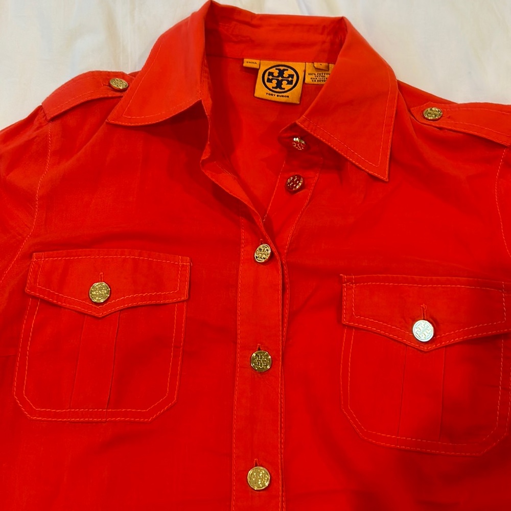 Tory Burch Red Button-Front Utility Shirt